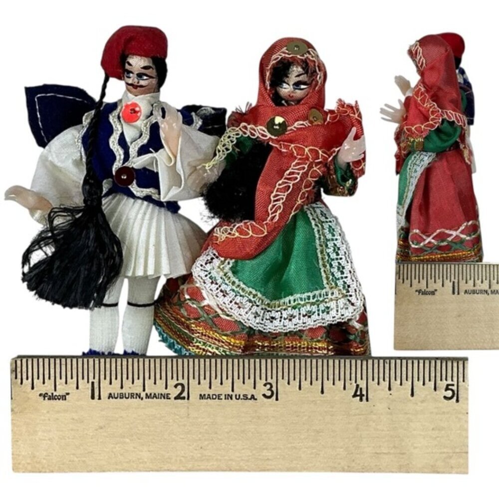 Vintage Greek Folk Doll Set Tsolias Evzones Traditional Ceremonial Dance Outfit - Picture 6 of 16